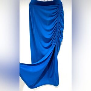 INC Blue Ruched Slit Midi Skirt
